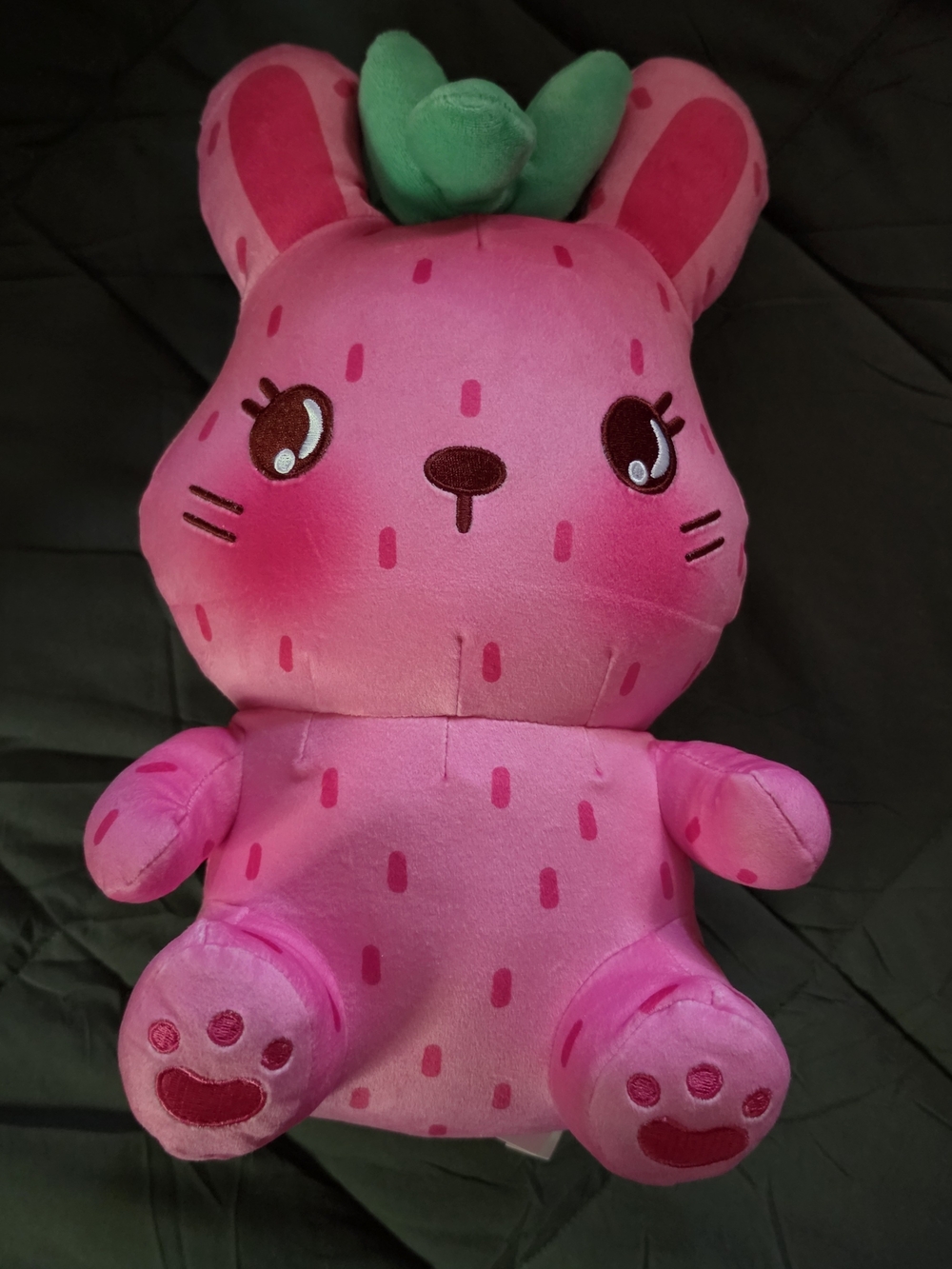 Moriah Elizabeth Pink Strawberry Bunny Plush with Green Leaf Top